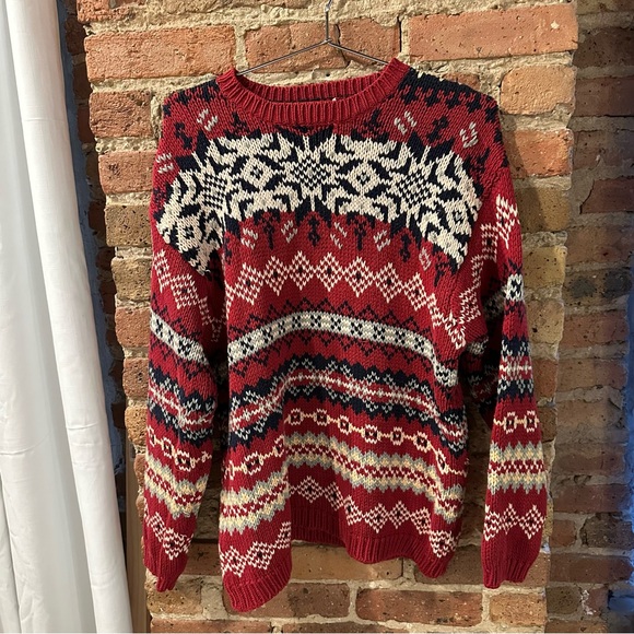 Eddie Bauer Vintage 90’s Red and Cream Patterned Crewneck Sweater - Picture 3 of 8